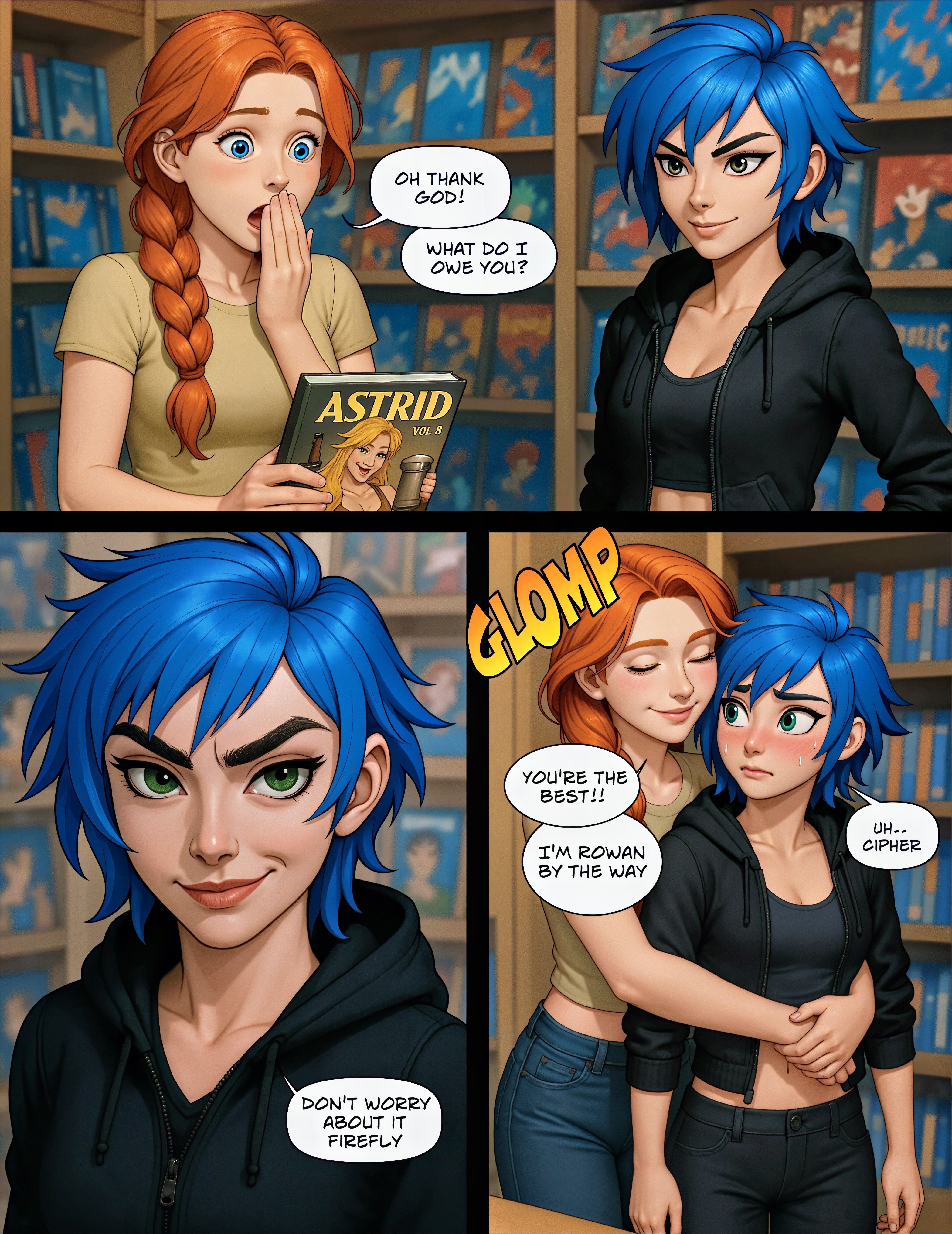 Rowan hugs Cipher; names (Page 7)
