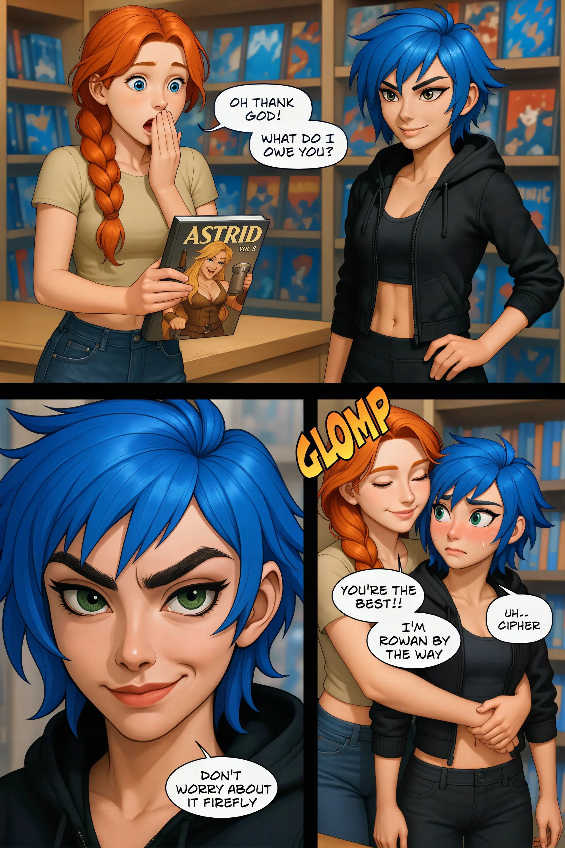 Rowan hugs Cipher; names (Page 7)